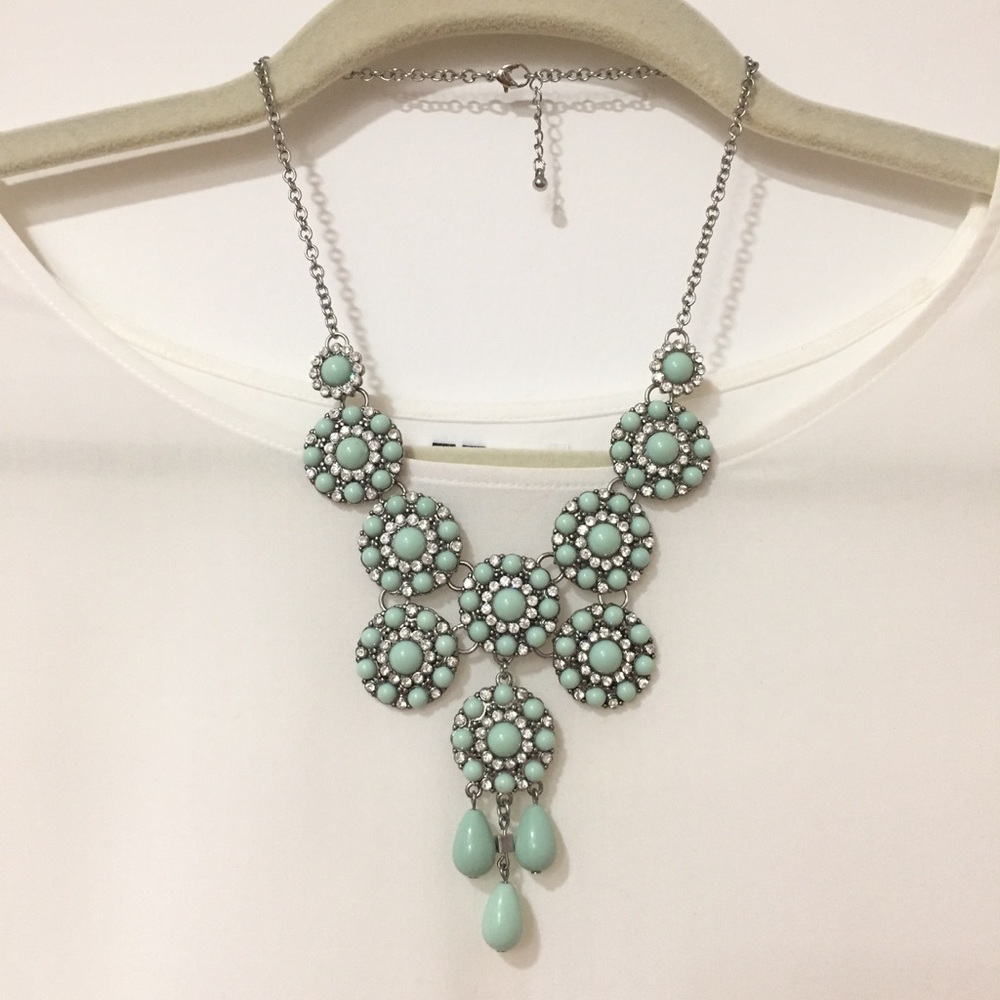 Mint Stone & Rhinestone Statement Necklace - Picture 1 of 3